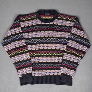 Vintage 90s Peter England Multicolor Geometric Knit Sweater Ramie Cotton Mens L
